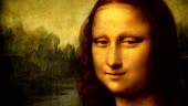 Mona Lisa portrait talking, copy space
