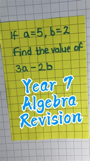 Year 7 algebra revision flashcard. Substituting values into expressions.