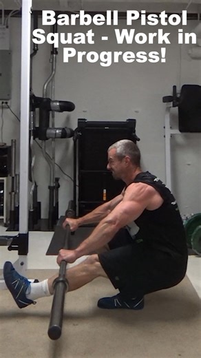 Barbell Pistol Squats - this is a good loading method for performing the Pistol exercise. As you can see, it's definitely still a work-in-progress for me. I still don't have full control over the balance and I'm not quite hitting the full range of motion. This is one I definitely would love to see somebody who has that to give a try and tag me on the video! Even though I don't have mastery of it (yet) I wanted to share the basic concept of how I do it with the barbell because I think it's valuab