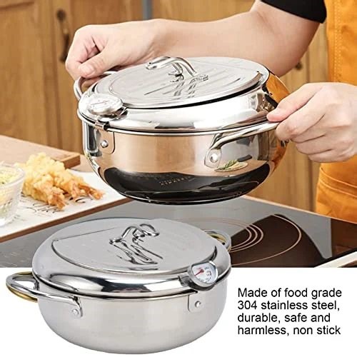 🥘Stainless Steel Deep Frying Pan with Lid, Temperature Control & Oil Drip Filter Rack.😘The prefect Kitchen Cooking Tool for Fried Chicken, French Fries, Fish & Shrimp>>🛒BUY NOW 🎉 | Classupery.PE04