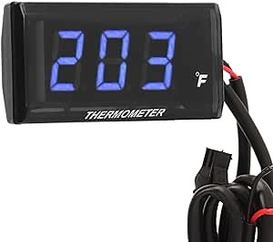 Motorcycle Digital Thermometer, DC 12V Ultra Thin Water Temperature Meter Gauge with 18mm Sensor Adapter and LCD Display, Digital Hygrometer Humidity Temperature Meter (Blue)
