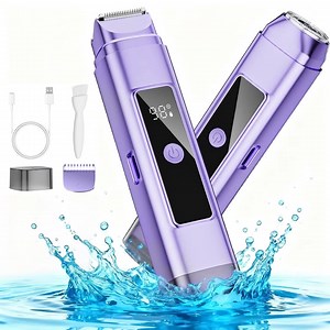 Nogroa Bikini Trimmer for Women, 2-in-1 Womens Electric Razor with Dual Heads, IPX7 Waterproof Wet & Dry Body Pubic Hair Trimmer, USB Rechargeable Cordless Shaver for Face, Lip, Underarm & Legs, Blue