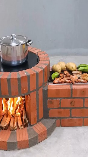 How to make a 2 in 1 wood stove from red brick and cement is simple and beautiful | Genius Recycle