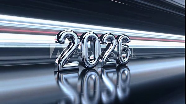 Chrome 2026 digits with light trails in motion. New Year technology, speed and futuristic celebration concept Stock Video