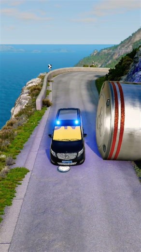 Cars & Police Car vs Giant Pit Bollards - BeamNG Drive