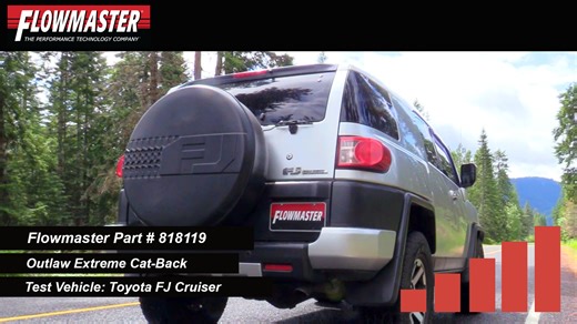 Flowmaster Outlaw Extreme High-Clearance 3.0-Inch Cat-Back Stainless Steel Exhaust Kit for 2007-2014 Toyota FJ Cruiser 4.0L (818119) Description: Flowmaster’s newest Outlaw Extreme cat-back stainless steel exhaust system is designed for the 2007-2014 Toyota FJ Cruiser with the 4.0L V6 engine. This system uses an Outlaw Series muffler for a deep, powerful sound and increased performance. The 3.0-inch mandrel bent 409 stainless steel system has a turndown dump exit to the right of the muffler, eli
