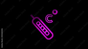 Temperature Thermometer Icon Animation On black Background. Red Scale with Celsius and Fahrenheit Symbol. Raising Temperature Stock Video