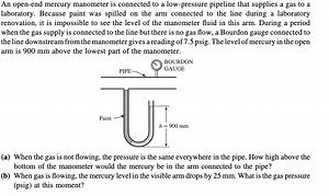 An open-end mercury manometer is connected to a low-pressure pi... | Filo