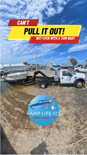 Ramp Life CCS on Instagram: "Unbelievable moment at the ramp: a boat that’s already loaded on the trailer just won’t come out of the water. A tow boat tries pushing from behind to help, but nothing works. It’s either too heavy—or the trailer setup is all wrong. Even with a tow boat and a crane truck involved, the boat stays stuck. Real ramp struggles you don’t see every day! Would you blame the trailer, the weight, or both? #BoatRampFails #StuckOnTrailer #TooHeavyToPull #TowBoatFail #BoatLaunchP