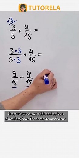 Adding Fractions: 3/5 + 4/15 Step-by-Step Solution #Math #OperationsWithFractions