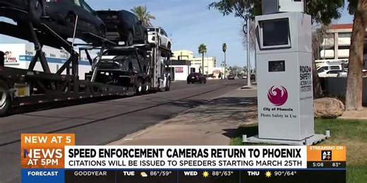 Speed enforcement cameras return to 'high-risk' areas in Phoenix