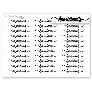 Appointment Script Stickers - 30 Script Text Vinyl Labels (1.5 Inch) - Black Transparent Calendar Headers - Functional Productivity for Bujo and Journaling