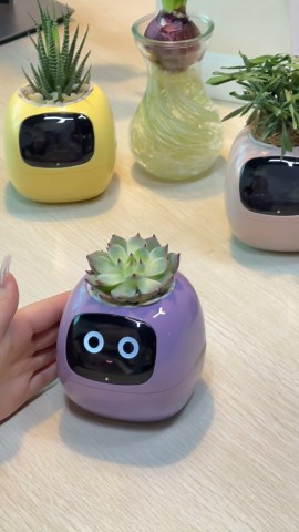 Smart Plant Pot with Expression, AI Intelligent Flower Pot for Indoor Decoration, Smart Garden Pot with Water/Light/Temperature Sensors, Ivy AI Planter(Green)