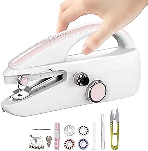 Amazon.com: SnowVoice Handheld Sewing Machine,Two dear,Mini sewing machine,Easy to Use and Fast Stitch Suitable for Clothes,Fabrics, DIY Home Travel Electric Handheld Sewing Machine for Beginners, Gold Pink