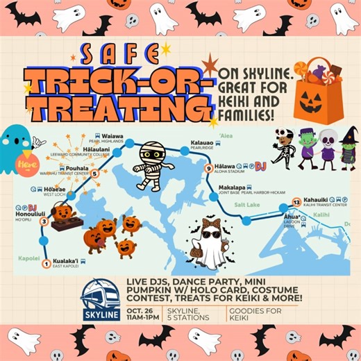 We're trick-or-treating with #HNLSkyline! Come see us at the Highway Inn Station (aka Pouhala / Waipahu Transit Station), ground level, to get your treat! | Highway Inn Waipahu