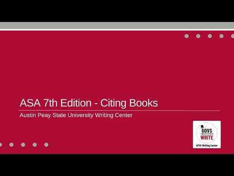 ASA Style 7th Edition - Citing Books