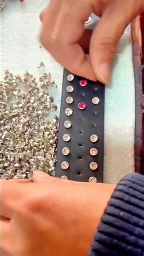 Careful Technique for Attaching Decorative Rhinestones Neatly onto a Belt Strap by Hand #shorts