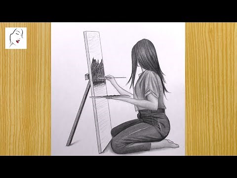 How to Draw a Painting Girl Drawing | A Girl Draw a Acrylic painting For Beginners | Crazy Sketcher