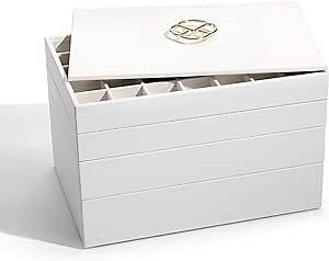 Vlando Stackable Jewelry Tray - Premium Multipurpose Jewelry Accessories Display Storage and Organizer for Earring Necklace Bracelet Ring, White, Large - 4-Layer w/Lid