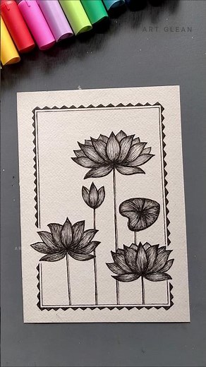 Easy Lotus Drawing with Pen #shortsfeed #shorts