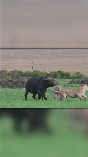 Bravery in Action – Buffalo Defends Calf Against Lions!