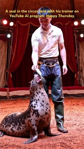 A seal in the circus tent with his trainer on YouTube AI program. Happy Thursday.