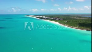 Cuba Cayo Santa Maria beach drone aerial 4K white sand shot cayo coco varadero caribbean sea waves atlantic ocean tropical turquoise paradise view Antilles landscape destination cuban coast coastlin