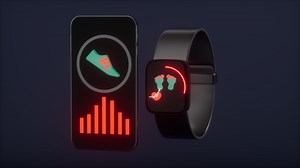 Cartoon mobile phone and fitness wristband, 3d rendering.