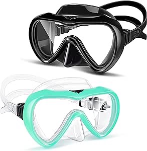Supertrip Adult Swim Goggles, 2 Pack Snorkel Diving Mask with Nose Cover, Tempered Glass Scuba Swim Mask Snorkeling for Adult Men Women Youth
