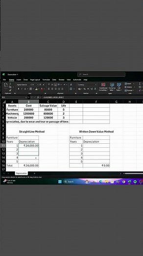 Calculate Depreciation in Excel using SLN & DB Functions! #depreciation #fyp #excel #ytshorts