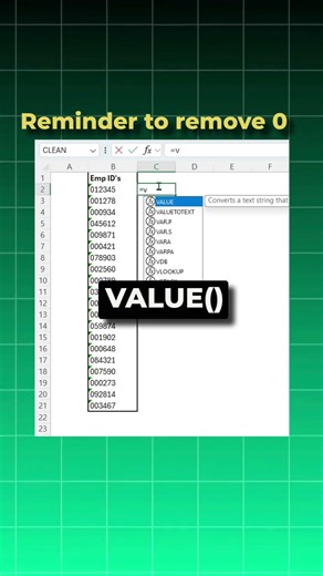 Excel Fix: Remove Leading Zeros in 1 Second (VALUE Formula)