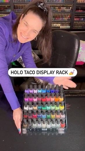 Do you have our Holo Taco Display Rack to show off your nail polish collection?💅 Organize, store and display up to 45 Holo Taco polishes! Now back in stock 👀 Don’t have 45 Holo Tacos yet? You’ve got room to grow 😏 #holotaco #displayrack 💿🌮 | Holo Taco