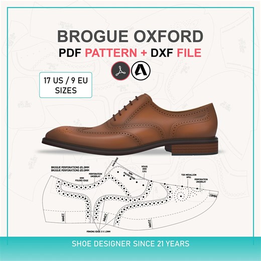 Brogue Oxford Shoe Pattern PDF + Dxf | Men's Leather Dress Shoe Sewing Template | Savoia F1 - Etsy Australia