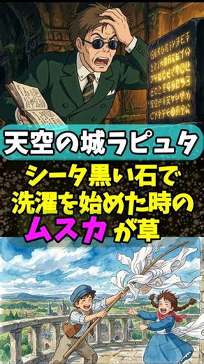 【天空の城ラピュタ】シータが黒い石で洗濯始めた時のムスカが草