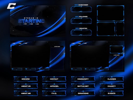 Blue Neon Animated Twitch Overlay - Complete Stream Package - Includes Source Files* - Dark - Black - Blue - Clean - Neon - Abstract - Etsy