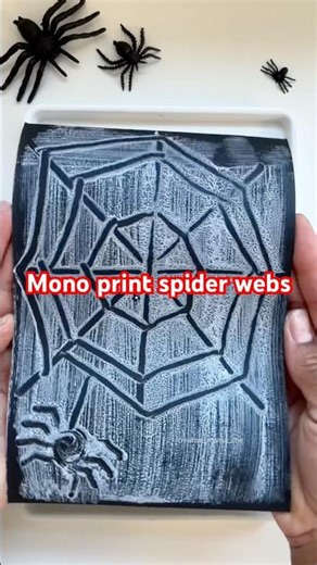 Mono print spider webs - a fun art technique for kids! 🕸️