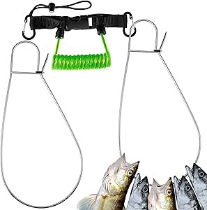 2 Pcs Large Fish Stringer Clips with 43" Stainless Steel Core Fishing Lanyard Quick Release for Spearfishing, Kayak Fishing & Scuba Diving