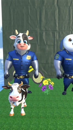 Cute dog, cow, and chicken. Overcome the obstacle course to find the three police officers.