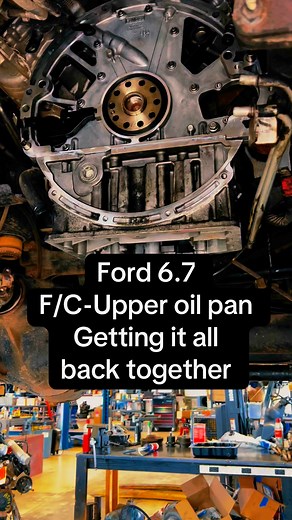 Ford 6.7 Powerstroke front cover and upper oil pan going all back together! #idkwhatimdoing #f250superduty #f250 #superduty #transmission #ford #fordperformance #powerstrokediesel #powerstroke #dieselpower #dieseltrucks #dieselmechanic | Brody Follis