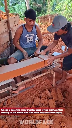 Traditional Clay Brick Cutting Process | Manual Brick Making in Rural Area