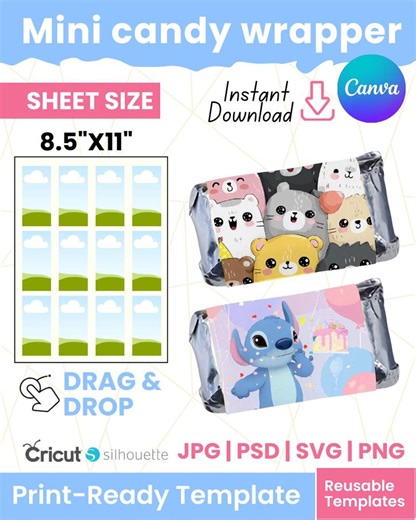 Mini Candy Wrapper Template | Editable Chocolate Wrapper | Svg Png Jpg Psd | Canva Drag & Drop | Party Favor Label Printable - Etsy
