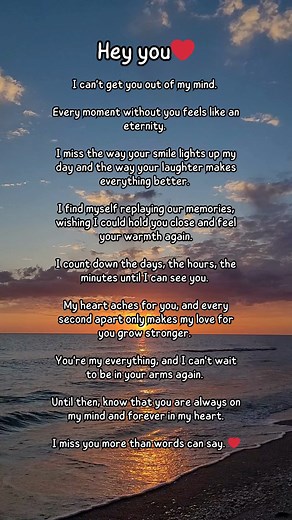 When you're missing someone so much that every moment apart feels like an eternity... 🌙❤️ Counting down the days until we can be together again. This is for all those who can't stop thinking about their special someone. Hold on, love is worth the wait. 🌹✨ #MissingYou #LoveLetter #AlwaysOnMyMind #LoveQuotes #LongDistanceLove #LoveAndMissing #CantWaitToSeeYou #InYourArms #LoveJourney #TrueLove #Heartfelt #CoupleGoals #RelationshipGoals #Soulmate #MyEverything #LoveStory #TogetherSoon #ViralLove"