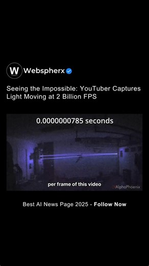 WebspherX on Instagram: "YouTuber AlphaPhoenix has done something incredible: capturing light itself in motion. ⚡📸 Using a custom rig capable of effective capture rates of 2 billion frames per second, he filmed a laser pulse sweeping across a room. Since no standard camera can catch this, he used a brilliant engineering hack—recording only one pixel at a time. By firing the laser thousands of times and slightly shifting the sensor for each shot, he rebuilt the data into a video that allows us t