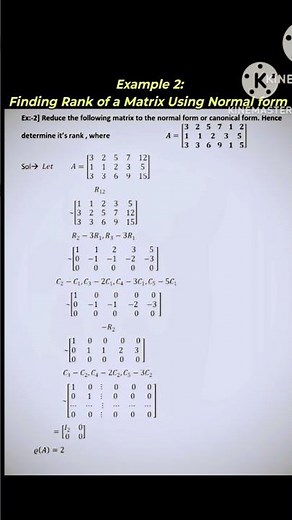 Finding Rank of a matrix using Normal form #matrix #normalform