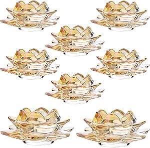 GOLDEAL Lotus Tealight Candle Holders,Set of 8,Gold Glass,Tea Light Holders,Votive Candle Holders Bulk,Pillar Candle Holder for Wedding Party,Baby/Bride Shower Party,Bathroom,Home Table Centerpieces