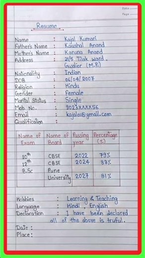How to write a Resume for fresher in english/How to write a Biodata for job/#resumeformat #shorts