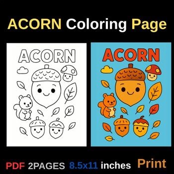 acorn, fall, autumn, forest, harvest, nature, coloring, printable, classroom