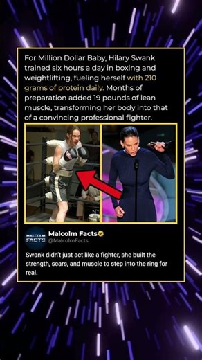 For Million Dollar Baby, Hilary Swank trained six hours a day in boxing and weightlifting, fueling