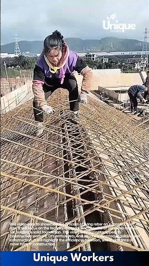 Rebar tying: construction workers build a foundation