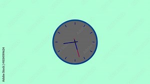 Simple clock blue and gray color looped animation for videos about time on Medium Turquoise screen.